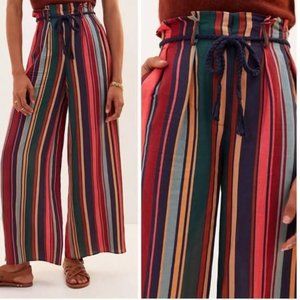 Farm Rio Multi-Colored Linen Wide Leg Striped Pan… - image 1